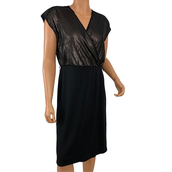 Narciso Rodriguez for Design Nation Faux Wrap Black Gold Sequin Dress - Size M - Picture 1 of 11